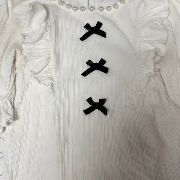 [BUNJANG] Ankruzz 3-Row Ribbon Knit - White / 앙크루즈 3연 리본 니트 화이트 양산형 지뢰계