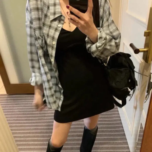 [BUNJANG] Headment Airy Blue Check Shirt / 헤더먼트 에어리 블루 체크 셔츠 새상품 (오늘만)