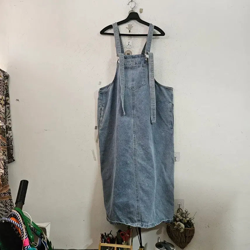 [BUNJANG] Denim Overalls Dress / 청청 데님 오버롤 원피스