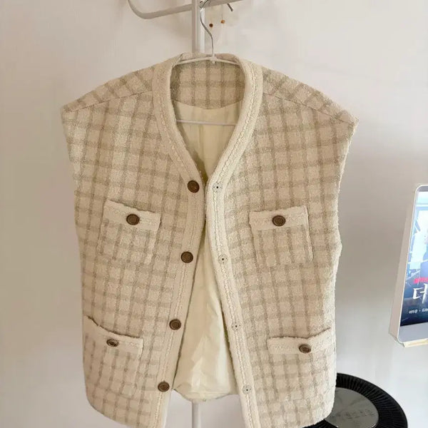 [BUNJANG] Open Cage Tweed Vest Jacket / 오픈케이지 트위드 베스트 자켓