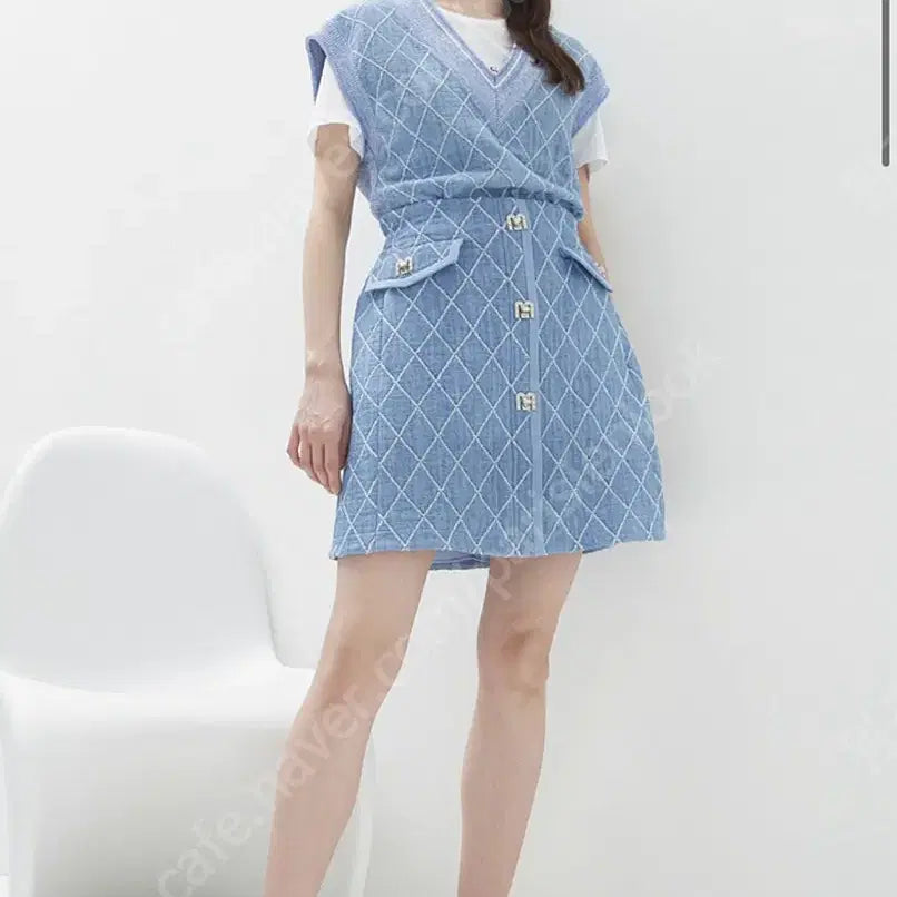 [BUNJANG] MINE (Hansem) Knit Vest - Blue Diamond Pattern / MINE 한섬 마인 니트 베스트