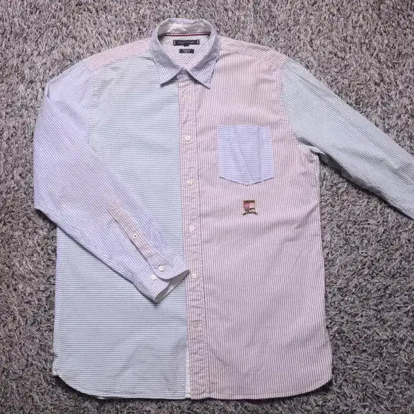 [BUNJANG] Tommy Hilfiger Multi Stripe Patchwork Emblem Long Sleeve Shirt L (105) / 타미힐피거 멀티 스트라이프 배색 엠블럼 긴팔 셔츠 105