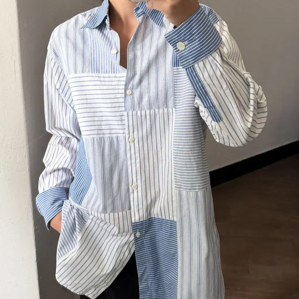 [BUNJANG] Kumikyoku Multi Stripe Patchwork Shirt / 쿠미키요쿠 멀티 스트라이프 패치워크 셔츠