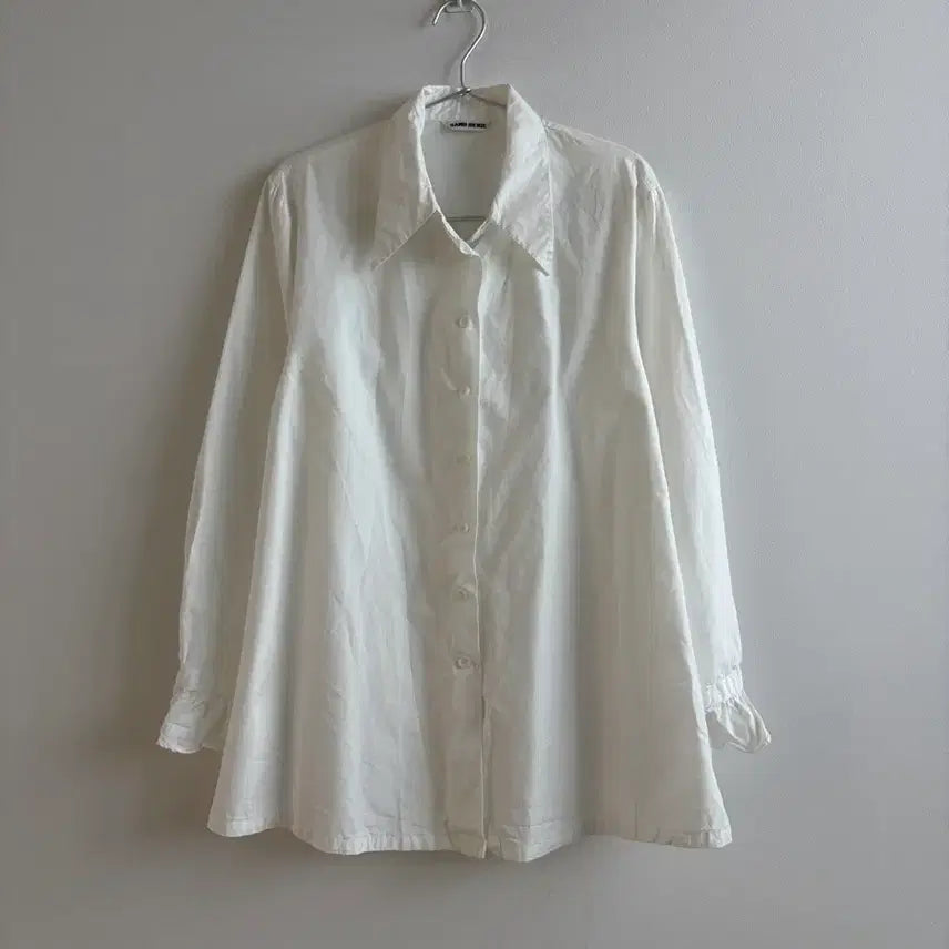 [BUNJANG] Frill White Long Shirt / 프릴 화이트 롱 셔츠