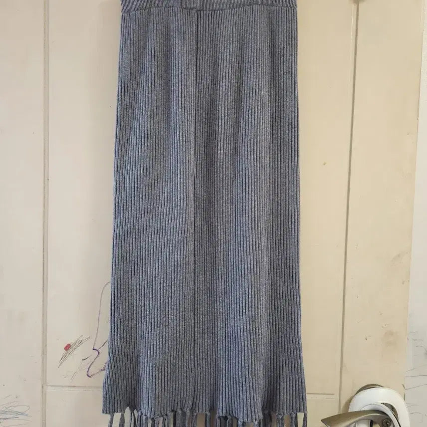 [BUNJANG] Ribbed Knit Long Skirt - Gray / 골지 니트 스커트 그레이색상