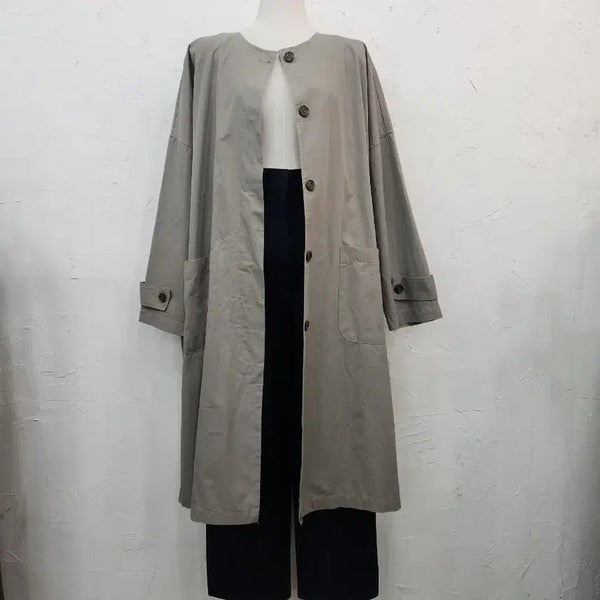 [BUNJANG] Beige Round Neck Long Coat / 베이지색 라운드넥 롱 코트