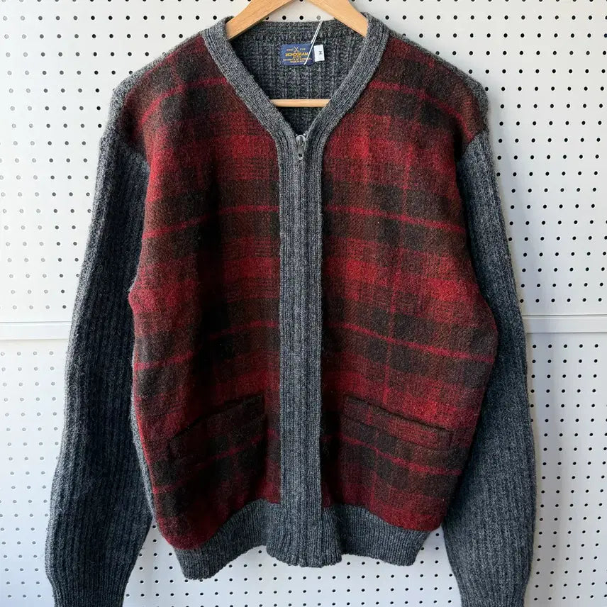 [BUNJANG] Monogram 90's USA Wool Docking Zip Knit / 모노그램 90's U.S.A 울 도킹 집 니트