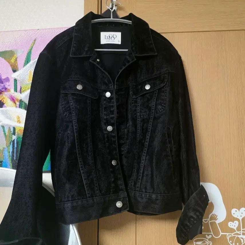 [BUNJANG] Elwood Bourbon Denim Trucker Jacket Black / (46) 엘무드 버번 데님 트러커 벨벳틴 블랙