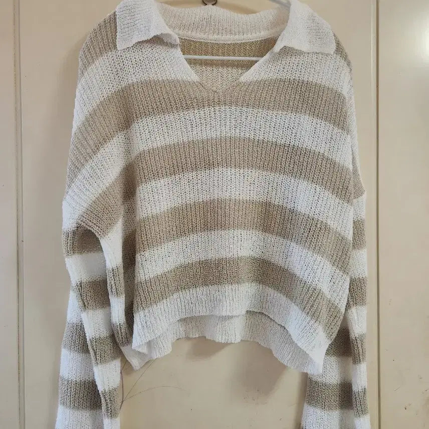 [BUNJANG] Striped Knit Sweater Beige / 단가라 니트 스웨터 베이지