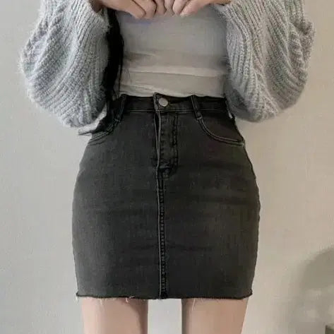 [BUNJANG] Black Denim Mini Skirt M / 흑청 데님 미니 스커트 M (착샷 있음)