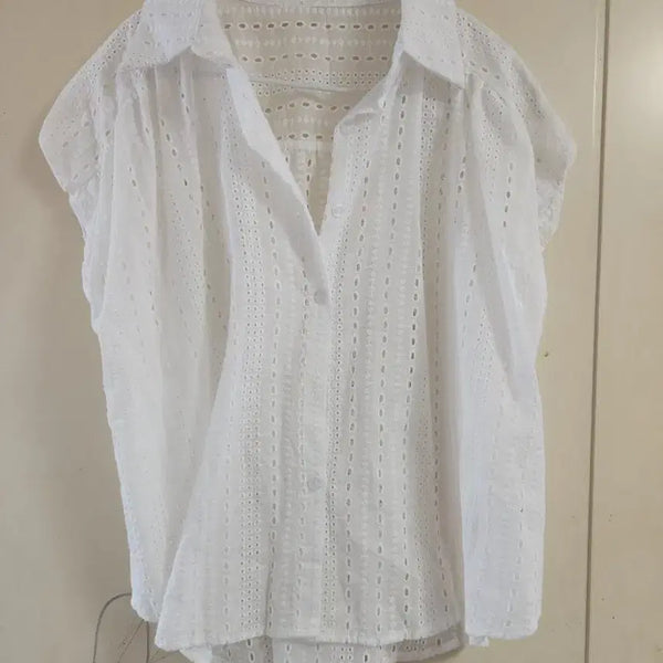 [BUNJANG] White Embroidery Short-Sleeve Blouse / 화이트 자수 반팔 블라우스