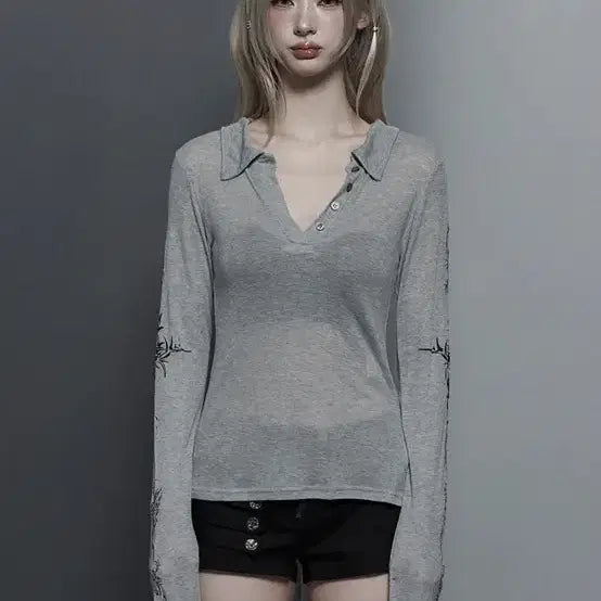 [BUNJANG] ETEOREME Rib Collar Tattoo Long Sleeve Top / 에트오소메 Rib Collar tattoo Long Sleeve Top
