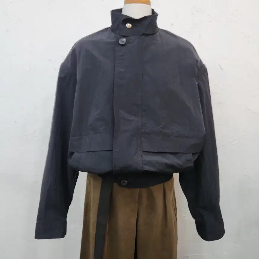 [BUNJANG] Dark Navy Short Jacket with Belt / 다크 네이비 숏 자켓
