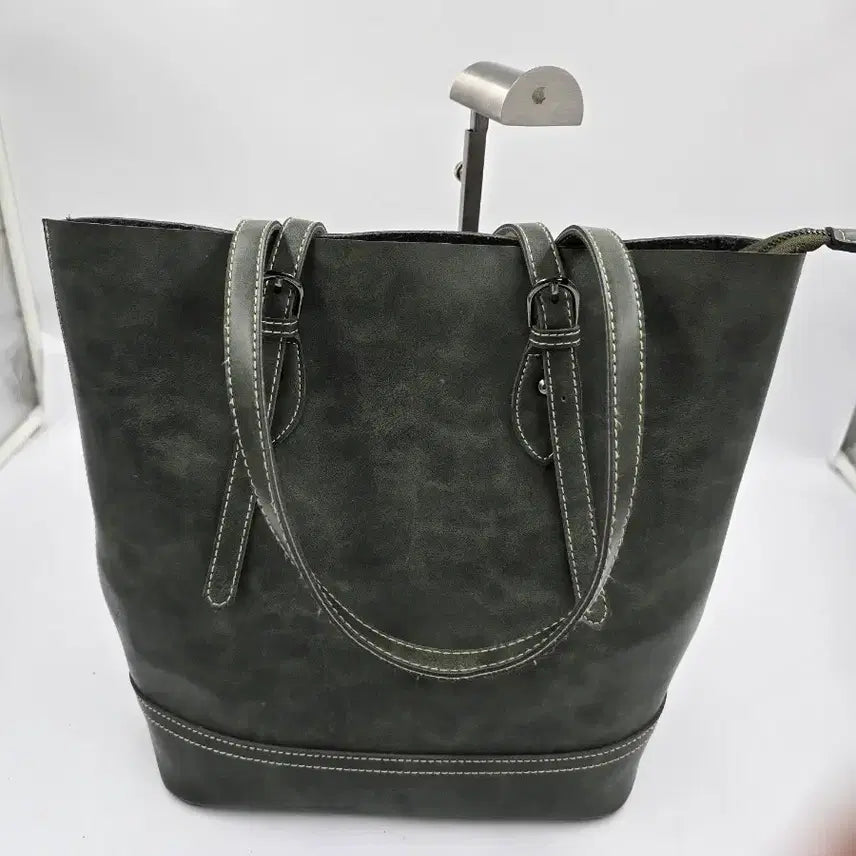 [BUNJANG] Handmade Full Grain Leather Shopper Shoulder Bag Deep Green / 수제 통가죽 쇼퍼백 숄더백 딥그린