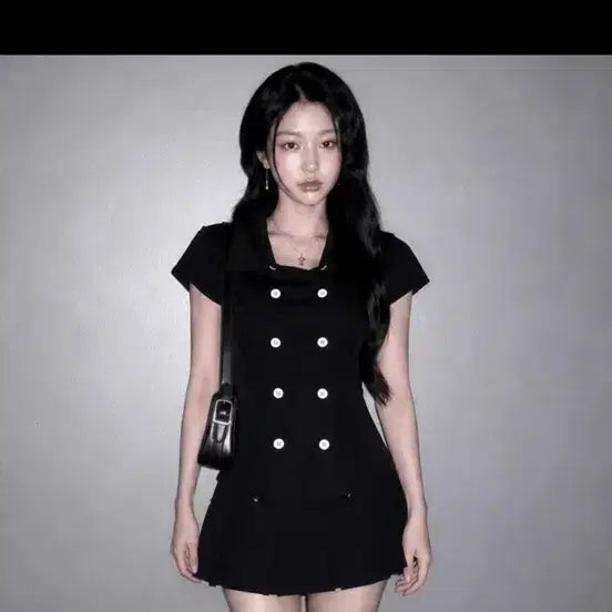 [BUNJANG] Black Double Button Two-Piece Suit Set / 블랙 더블 버튼 투피스
