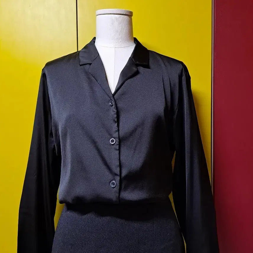 [BUNJANG] Satin Shirt Blouse Black Size 77(95) / [새상품] 77(95) 새틴 셔츠블라우스 블랙
