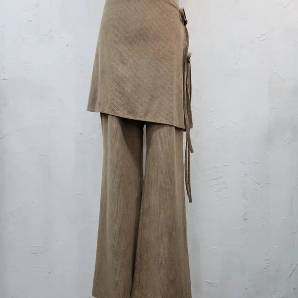 [BUNJANG] Corduroy Wrap Skirt Set Pants Brown / 코듀로이 랩 스커트 세트 바지 브라운