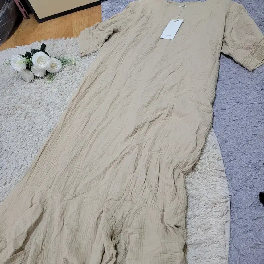 [BUNJANG] Beige Shirring Long Dress / 베이지색 셔링 롱 원피스