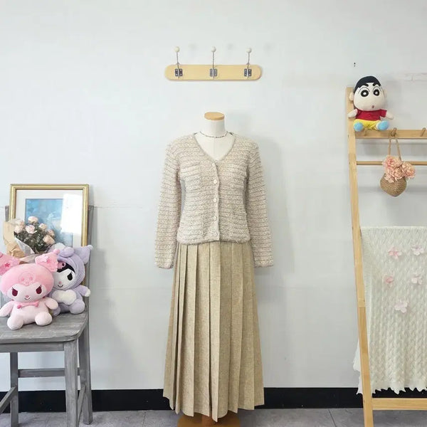 [BUNJANG] Nymph Ivory/Beige Tweed Cardigan / 빈티지 만원샵 NYMPH 아이보리/베이지 트위드 가디건
