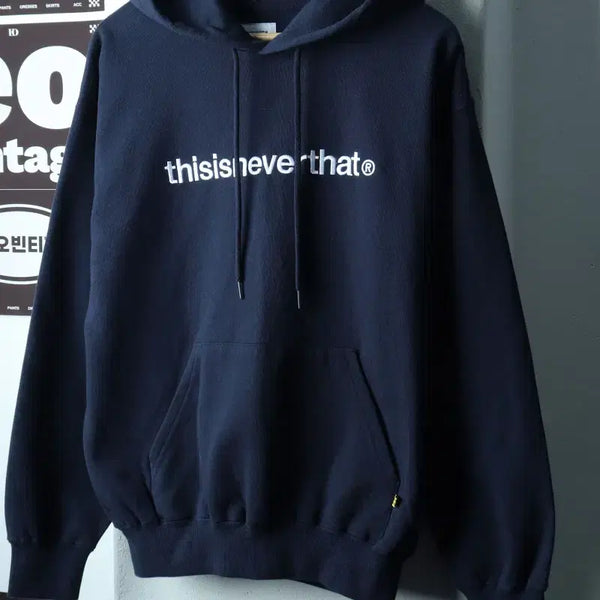 [BUNJANG] Thisisneverthat Big Logo Hoodie Navy / (S-M) 디스이즈네버댓 후드티셔츠 빅로고 네이비 스트릿 기모-H39291
