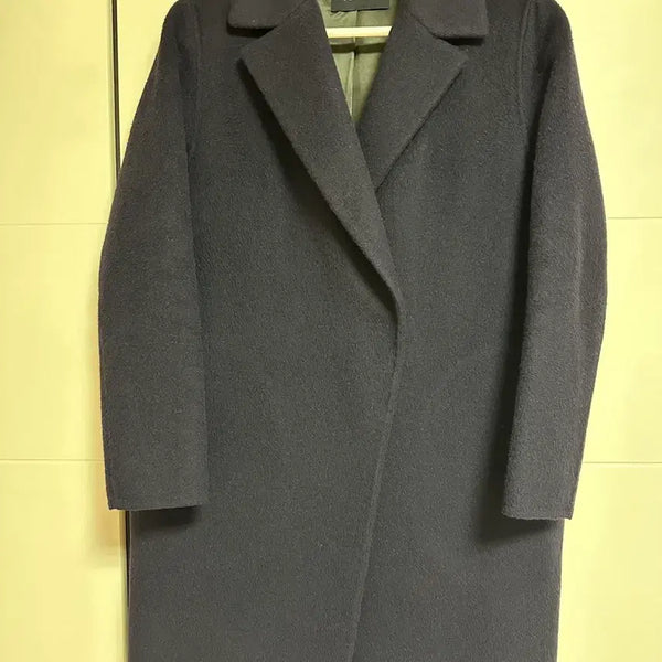 [BUNJANG] Mine Navy Wool Blend Single-Breasted Overcoat / 마인 반코트