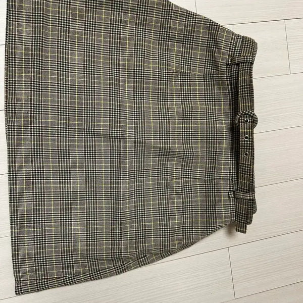 [BUNJANG] Roem Check Pattern Belted Mini Skirt / 로엠체크 패턴 벨트 스커트