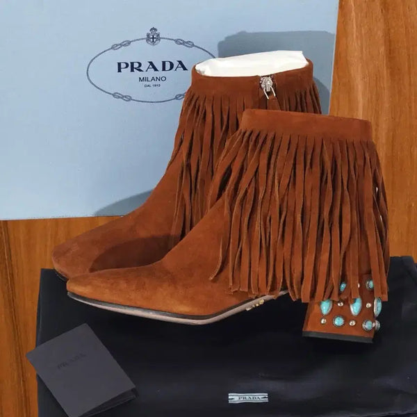 [BUNJANG] Prada Suede Fringe Stone Boots / 프라다 웨스턴 프린지 스톤 부츠