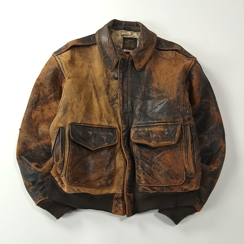 [BUNJANG] AVIREX A-2 80s Escape Map Leather Flight Jacket / CC199 S 아비렉스 A-2 80s 미국판 이스케이프맵 레더 플라이트 가죽 자켓