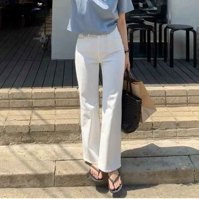 [BUNJANG] Heyzel Mode White Bootcut Denim Pants / 헤이즐모드 화이트 부츠컷 데님 택달린 새제품