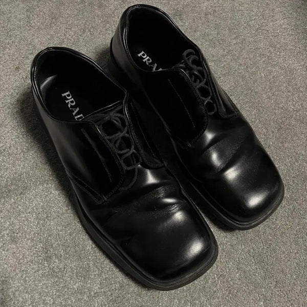 [BUNJANG] Prada Brushed Derby Square-toe Shoes Black / 프라다 브러쉬드 더비 스퀘어토 블랙