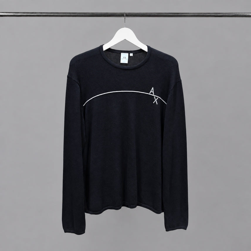 [BUNJANG] Armani Exchange Long Sleeve Knit Black / 아르마니 익스체인지 긴팔 니트 라인 그래픽 로고 배색 디테일 블랙