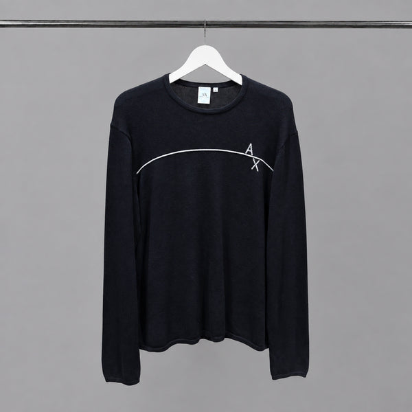 [BUNJANG] Armani Exchange Long Sleeve Knit Black / 아르마니 익스체인지 긴팔 니트 라인 그래픽 로고 배색 디테일 블랙