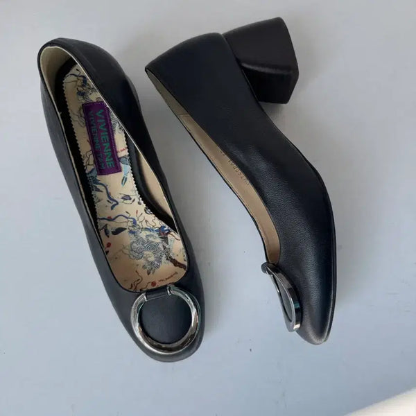 [BUNJANG] Vivienne Tam Leather Silver Ring Pumps / 비비안탐 레더 실버링 미들힐