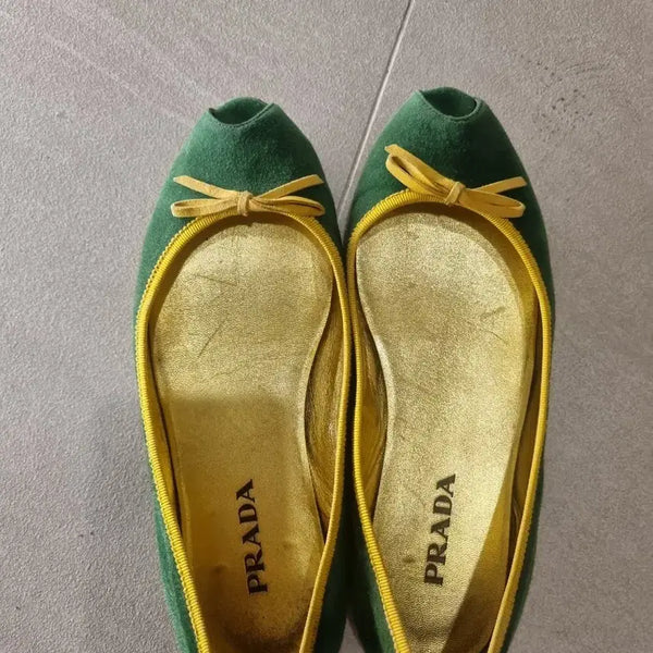 [BUNJANG] Prada Green Suede Ribbon Flats / 정품  프라다 그린 스웨이드 리본 플랫슈즈