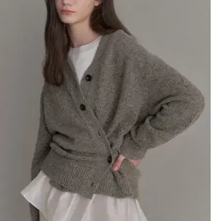 [BUNJANG] SJ SJ Wool Blend Wrap Button Knit Cardigan / 에스제이 sjsj 울 블렌드 랩 버튼 니트 가디건 프리사이즈  정품