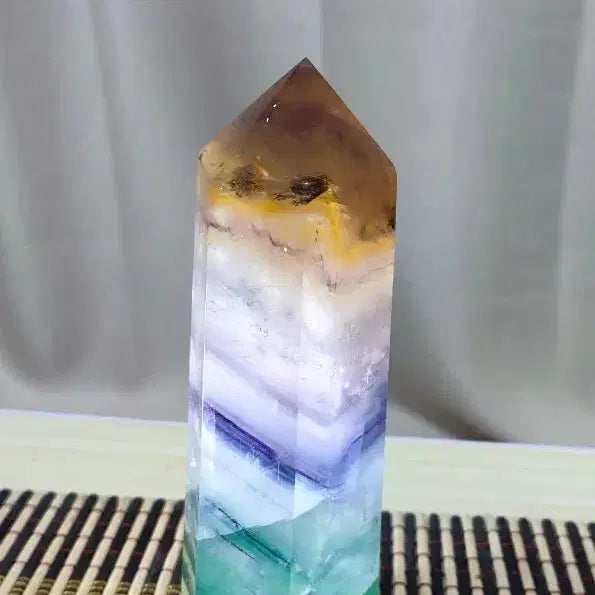 [BUNJANG] Yellow Fluorite Crystal Obelisk Tower 403g / 옐로우 자수 플루오라이트 수정 원석 탑 403g