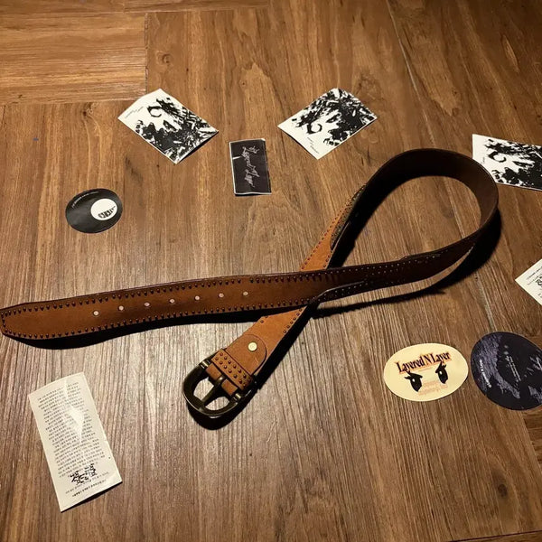 [BUNJANG] Studded Leather Belt / LEATHER 브라운 레더 스터드 벨트