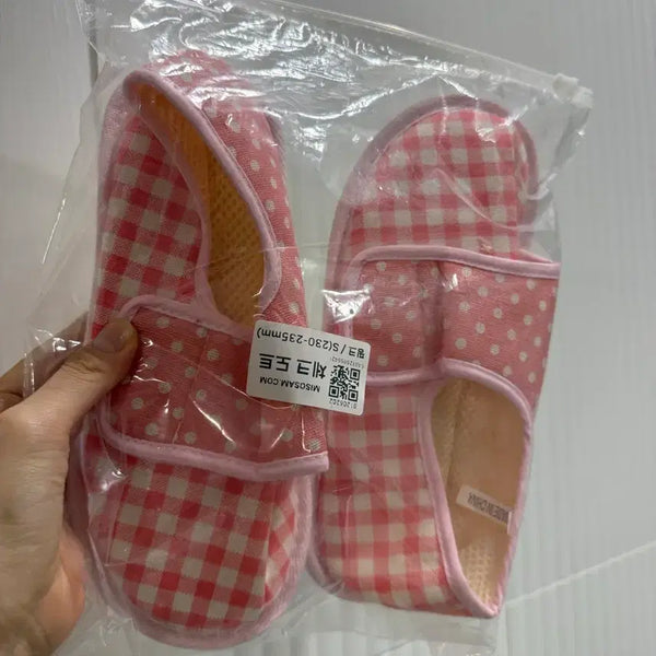 [BUNJANG] Pink Plaid Indoor Slippers (235mm) / 체크 무늬 핑크색 실내화 235mm
