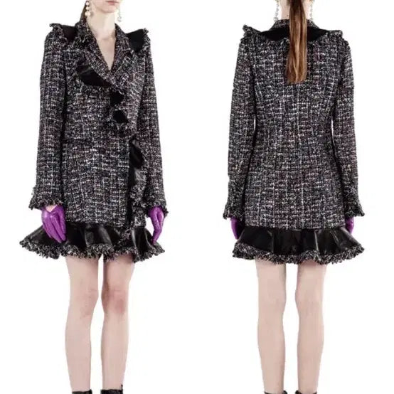 [BUNJANG] GreeDeous Tweed Ruffle Coat (New) / 그리디어스 트위드 러플 코트 s 새상품