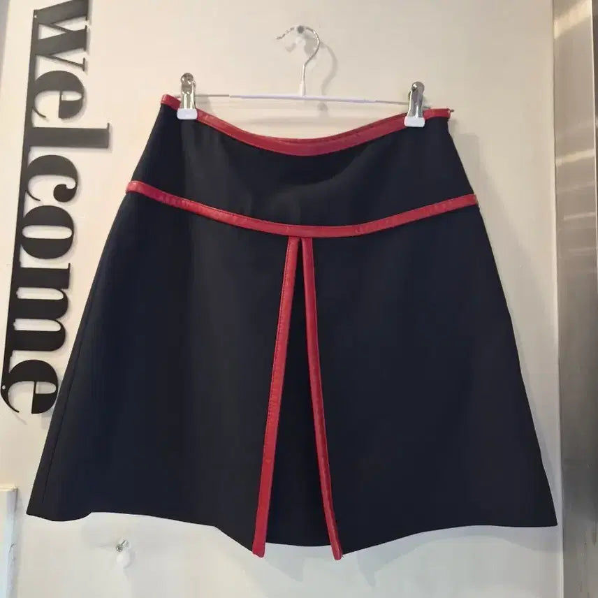 [BUNJANG] Prada Skirt Navy Red Leather Trim / 정품 프라다 스커트