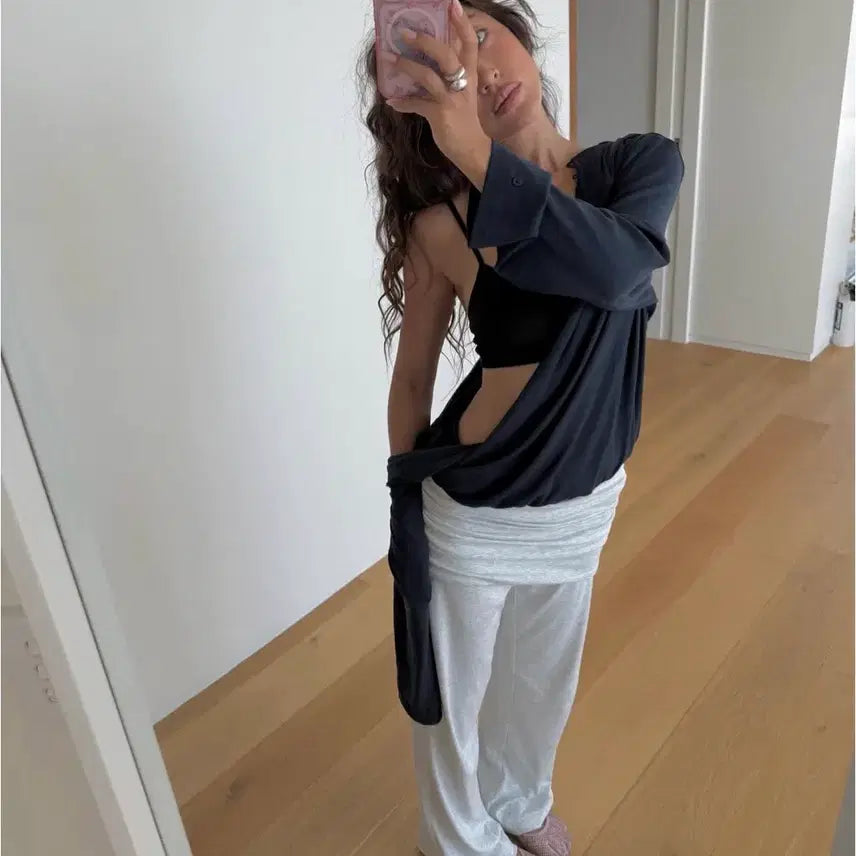 [BUNJANG] Verysh Eazzyfit Foldover Drape Pants (Light Navy) / 베리시 이즈핏 폴드오버 드레이프 팬츠 (라이트네이비)