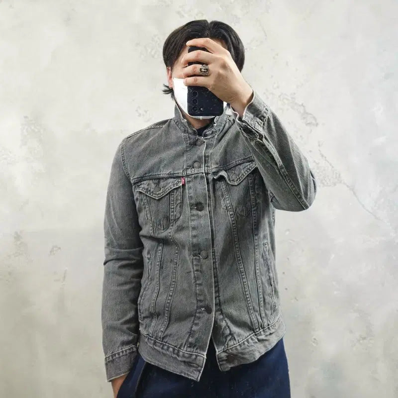 [BUNJANG] Levi's Black Washed Denim Trucker Jacket / 리바이스 흑청 트러커 자켓 M0738