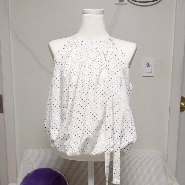 [BUNJANG] Halterneck Pintuck Balloon Sleeveless Blouse / 홀터넥 핀턱 벌룬 나시 블라우스