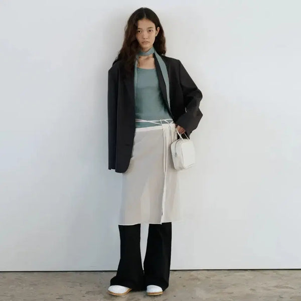 [BUNJANG] Youragoo Layered Wrap Skirt Ivory / 유라고 레이어드 랩 스커트 아이보리
