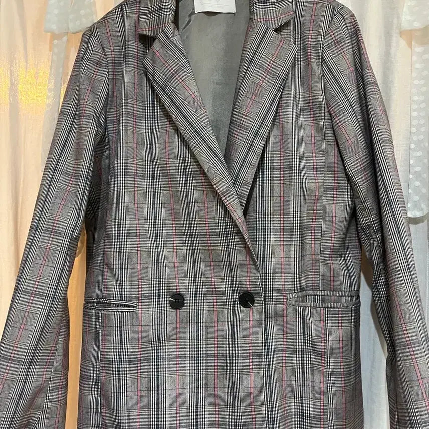 [BUNJANG] Twill Check Double-Button Oversized Jacket / 체크무늬 더블 버튼 자켓
