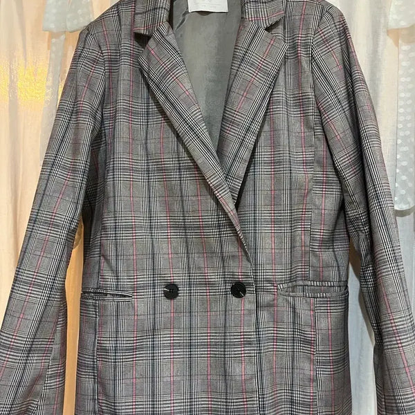 [BUNJANG] Twill Check Double-Button Oversized Jacket / 체크무늬 더블 버튼 자켓