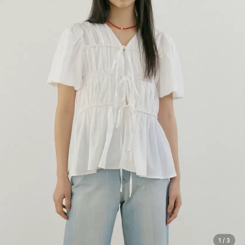 [BUNJANG] Lucirju Ella String Blouse - White / 루시르주 엘라 스트링 블라우스 화이트