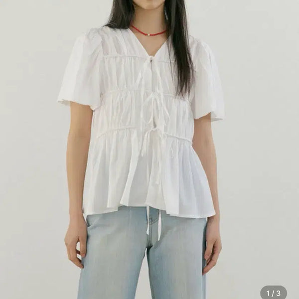 [BUNJANG] Lucirju Ella String Blouse - White / 루시르주 엘라 스트링 블라우스 화이트