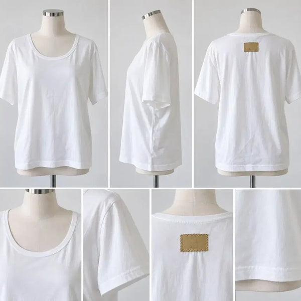 [BUNJANG] White Patch U-Neck Short-Sleeve T-Shirt / 화이트 패치 U넥 반팔티셔츠