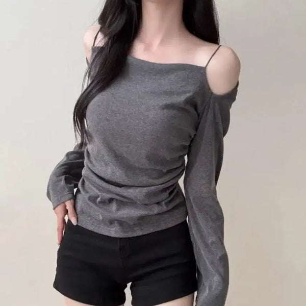 [BUNJANG] Off-Shoulder Long-Sleeve T-Shirt / 오프숄더 긴팔 티셔츠